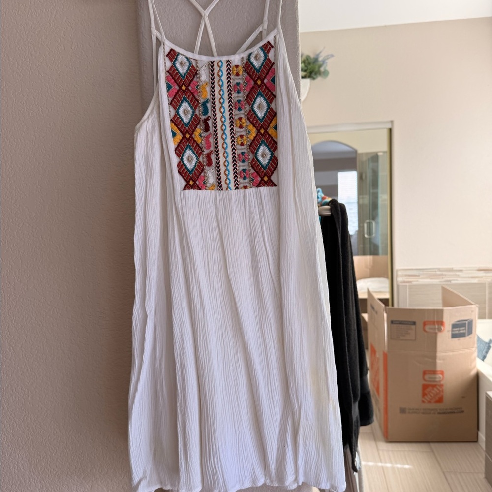 White Sundress with Colorful Embroidery